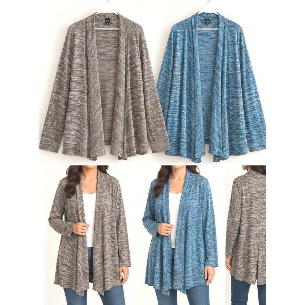 Slinky Brand Womens 3X Blue Space Dye Lurex Metallic Cardigan XXXL Shimmer Plus